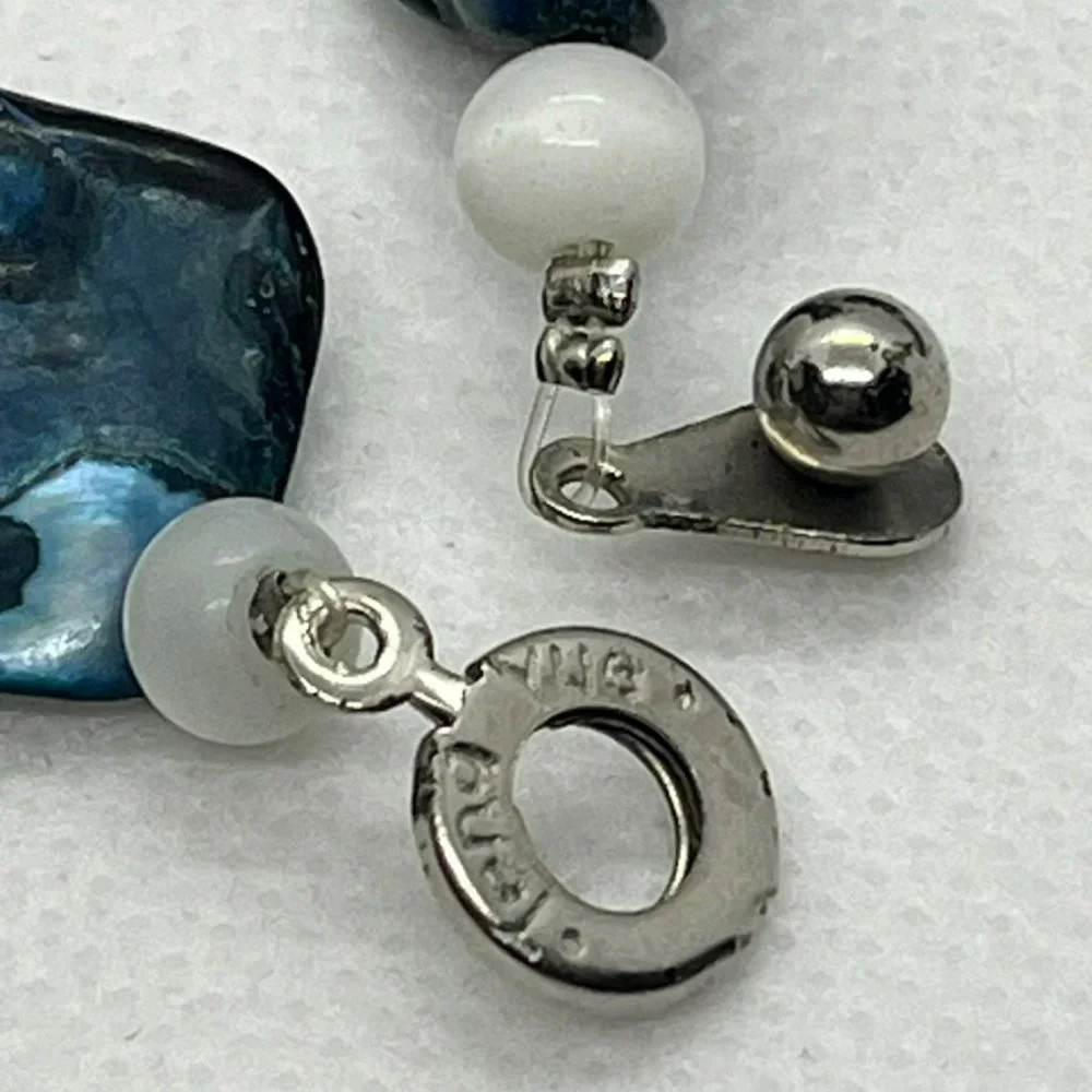 Teng Yue Fresh Water‎ Pearls Blue Mother of Pearl 3 Layer Silver Tone Necklace